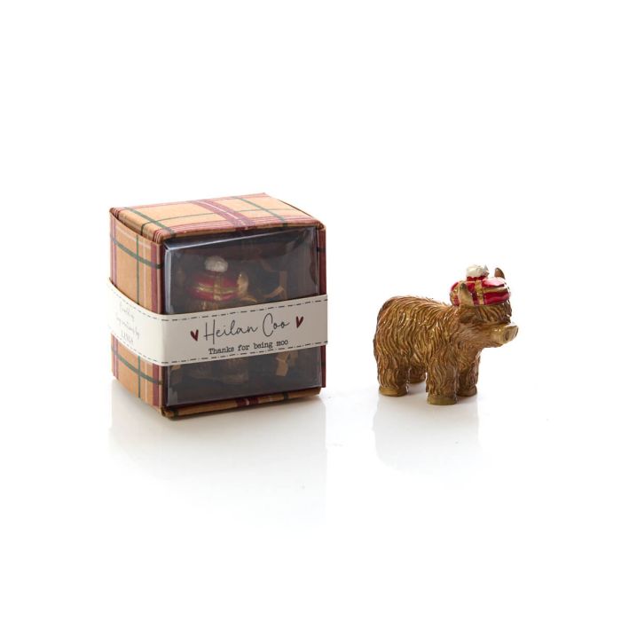 HIGHLAND COW RESIN KEEPSAKE ORNAMENT WITH TARTAN GIFT BOX