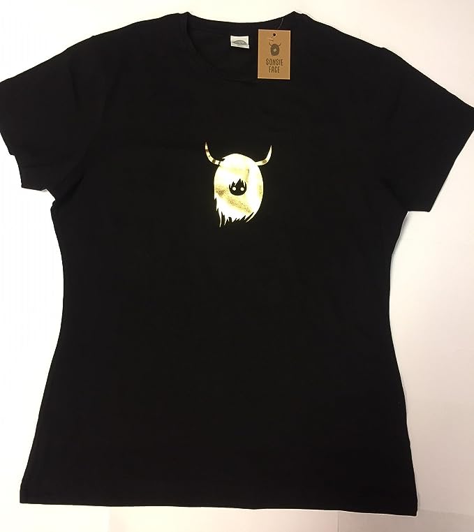 Ladies Black T Shirt Printed Metallic Coo Design - XXL