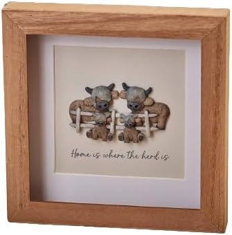 DOUGAL HIGHLAND COW "HOME IS WHERE THE HERD IS" WOOD FRAMED RESIN PEBBLE PICTURE