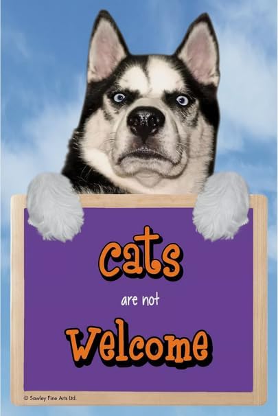 CATS ARE NOT WELCOME sign Siberian Husky Hang-up