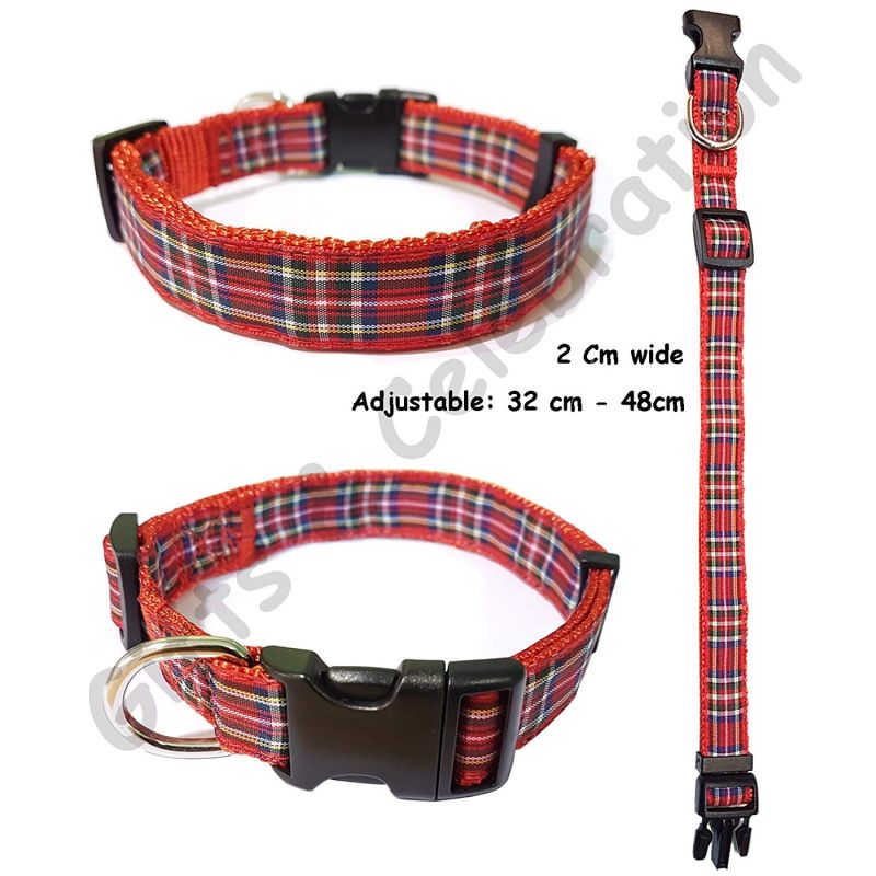 Royal Stewart Red Tartan Dog Collar - Ajustable 32cm - 48cm