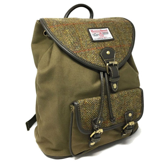Genuine Harris Tweed & Green Canvas Rucksack / Backpack