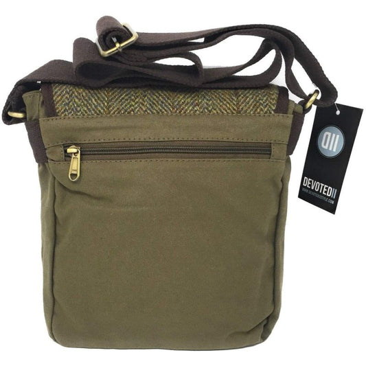 Devoted II Harris Tweed Khaki Green Herringbone Overcheck Small Messenger Bag