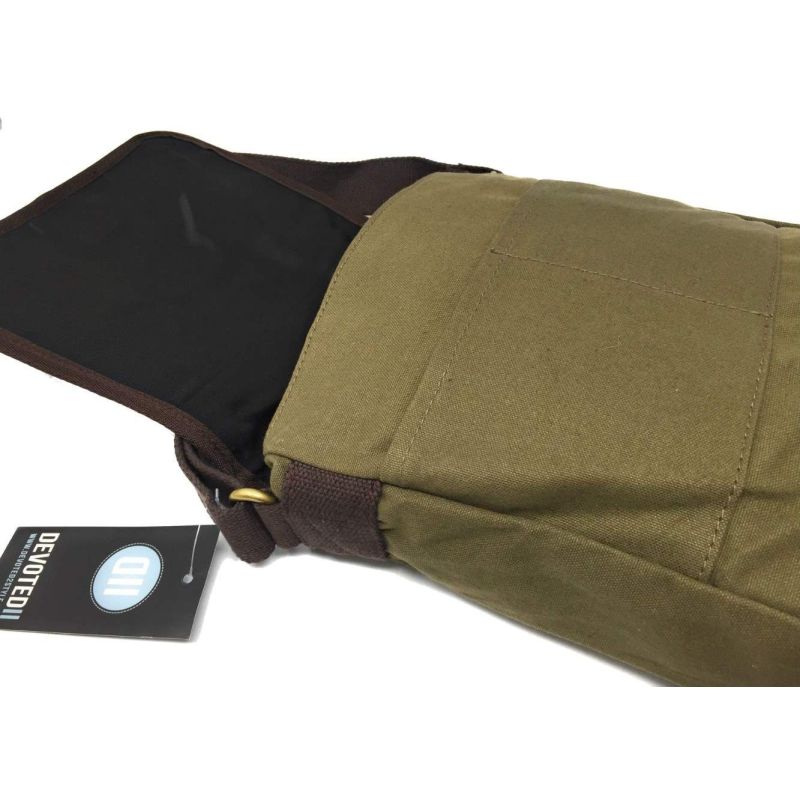 Devoted II Harris Tweed Khaki Green Herringbone Overcheck Small Messenger Bag