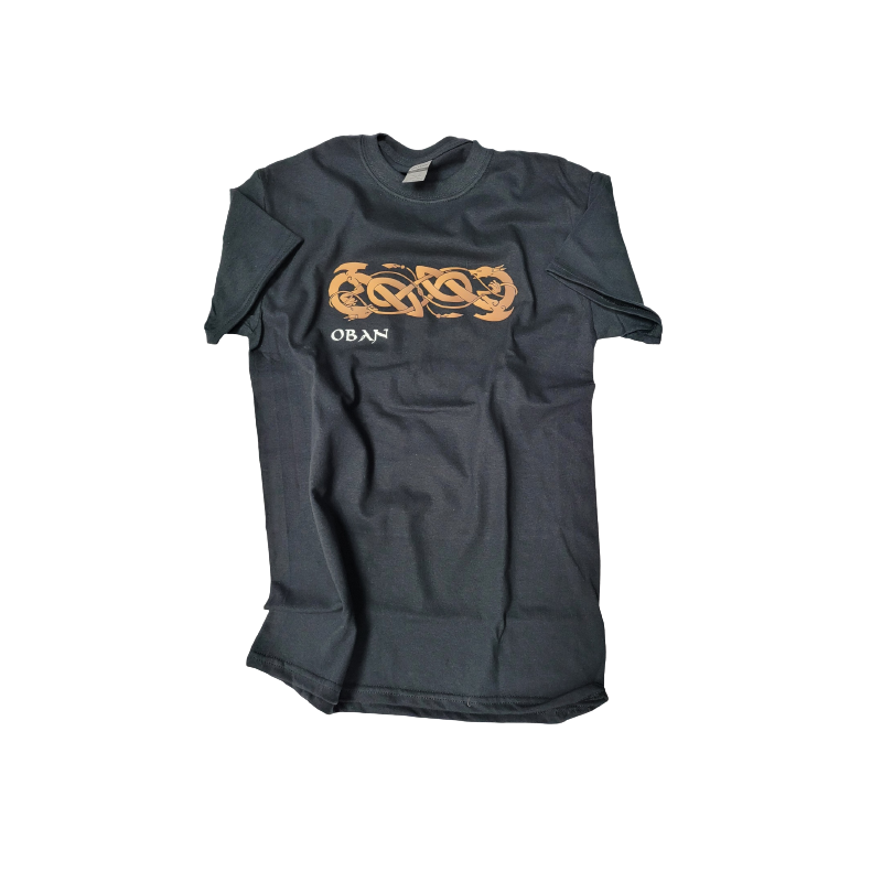 Scottish Adult T-Shirt - Oban Celtic Dragons Design, Black - Size Large