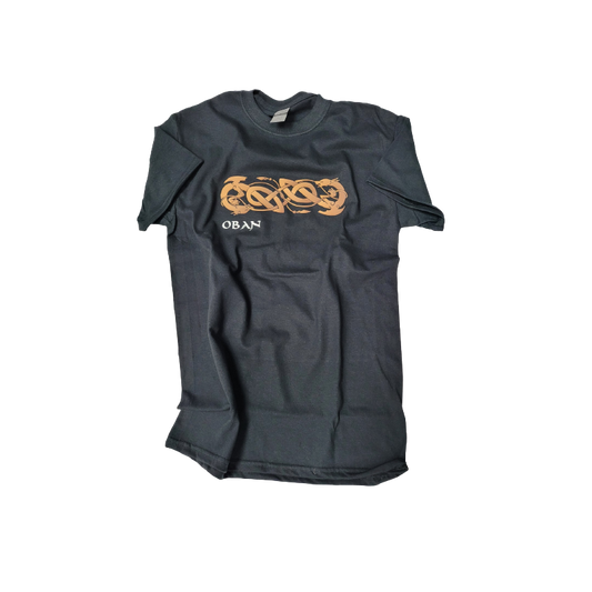 Scottish Adult T-Shirt - Oban Celtic Dragons Design, Black - Size Large