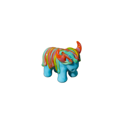 GLASS HIGHLAND COW BLUE WITH MULTICOLOURED COAT