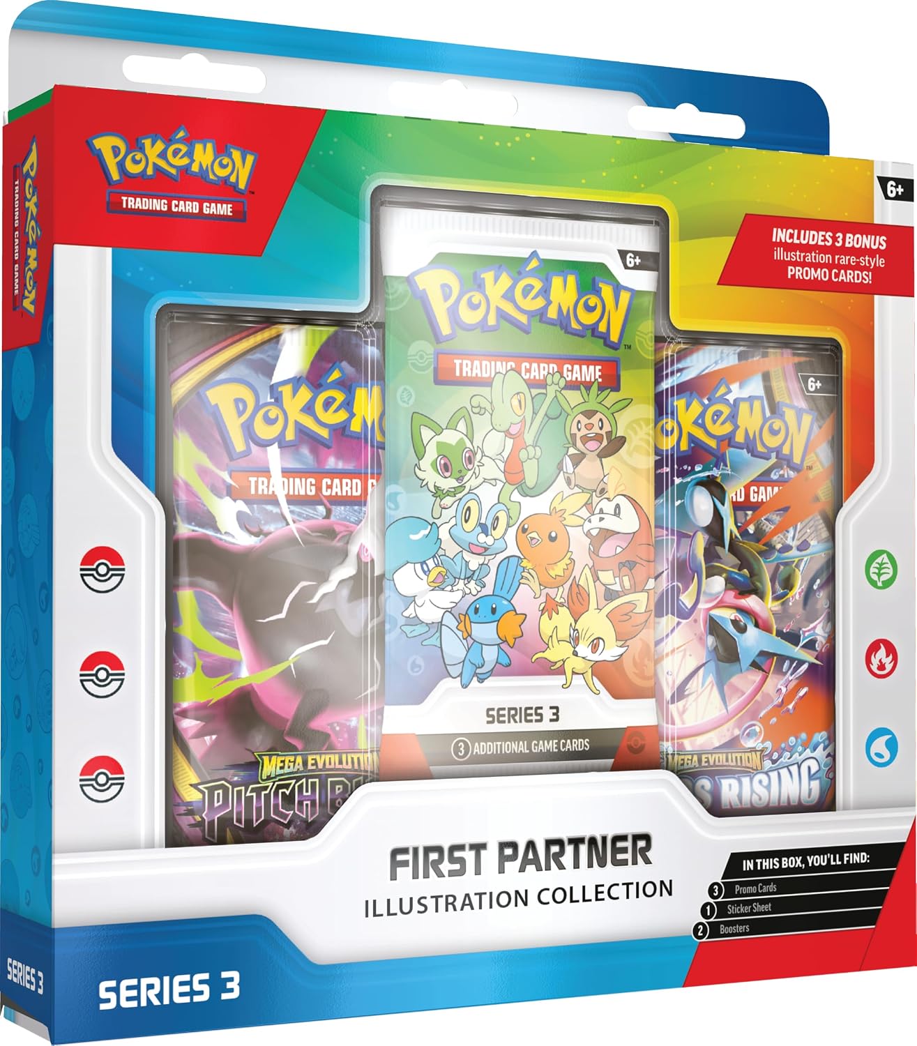 Pokémon TCG: First Partner Illustration Collection—Series 3 (3 Promo Cards, 2 Booster Packs & 1 Sticker Sheet)