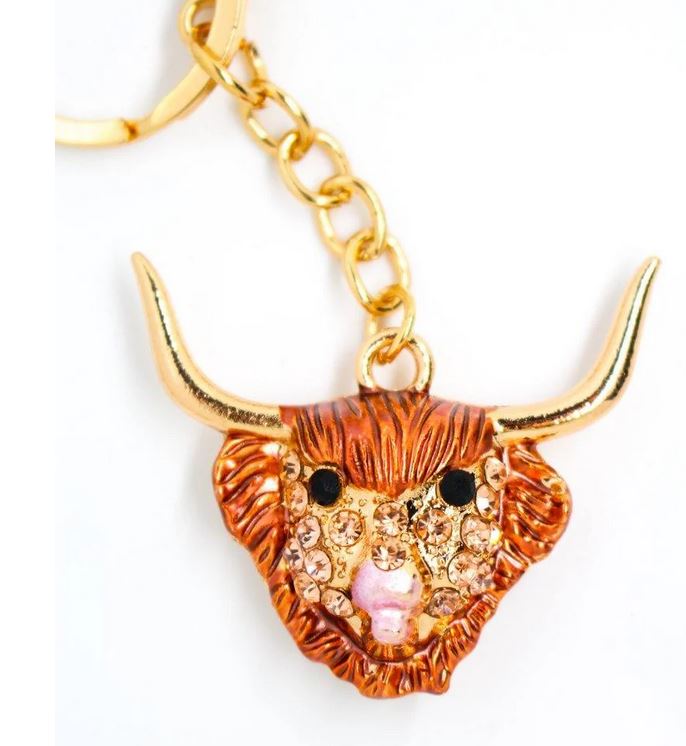 Metal and Diamante Highland Cow/Puffin or Robin Keyring (1 SUPPLIED)