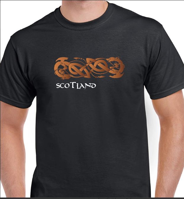 Scottish Adult T-Shirt - Celtic Dragons Design, Black - Size XL