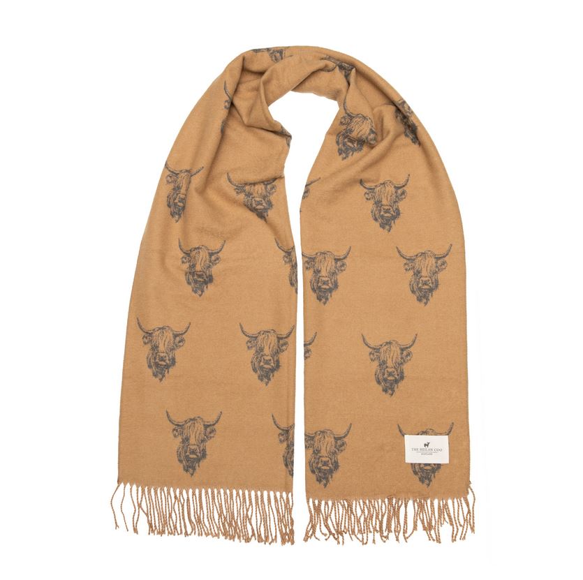 Heilan Coo Multi Super Soft Scarf - Camel/Grey