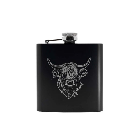 Heilan Coo Laser Print Hip Flask - Black & Silver
