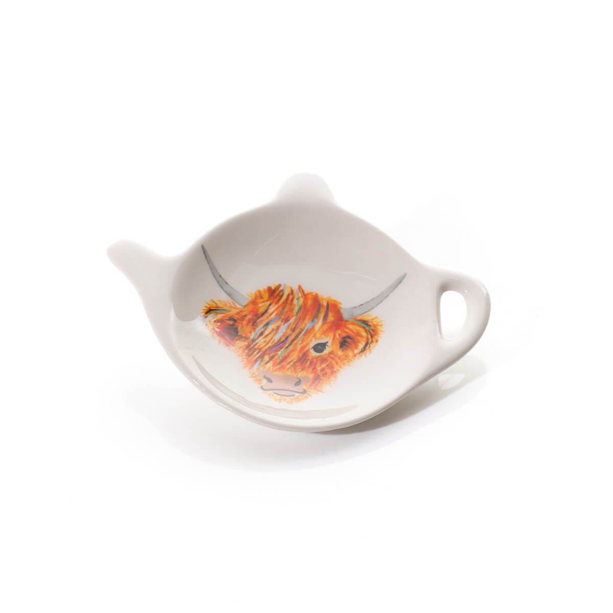 HIGHLAND COO RAINBOW WHITE CERAMIC TEA BAG HOLDER