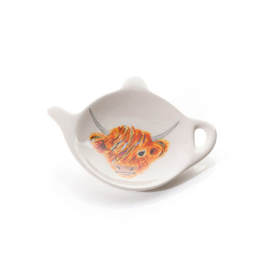 HIGHLAND COO RAINBOW WHITE CERAMIC TEA BAG HOLDER