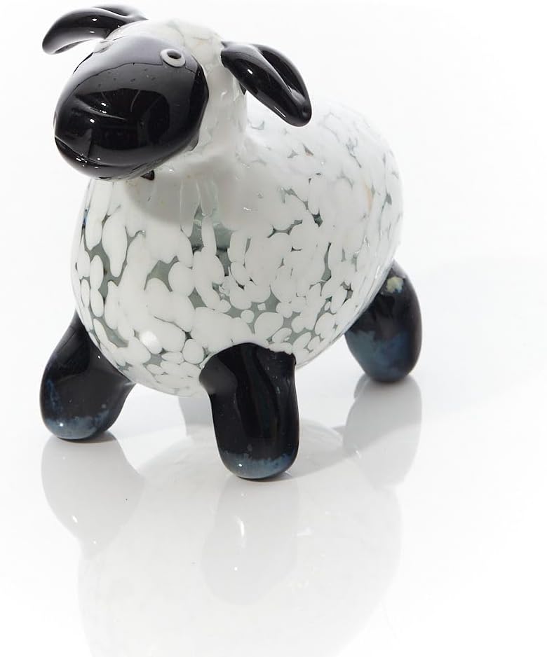 GLASS HAND BLOWN SHEEP ORNAMENT WITH BLACK FACE