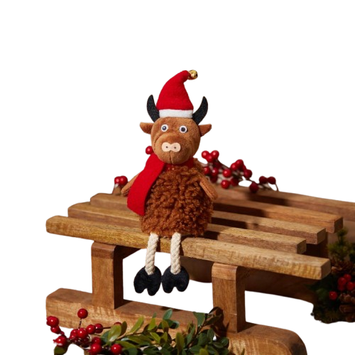 XMAS HIGHLAND COW SHELF SITTER