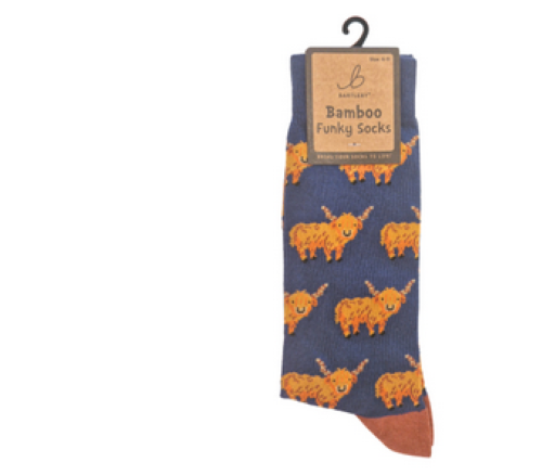 Mens Funky Bamboo Socks - Hardy Highland Cows