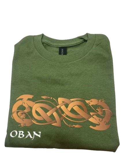 Scottish Adult T-Shirt - Oban Celtic Dragons Design, Green - Size Medium