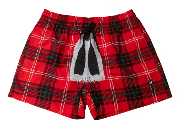 Red Tartan Drawstring Swimming Shorts - (Size X-Large)
