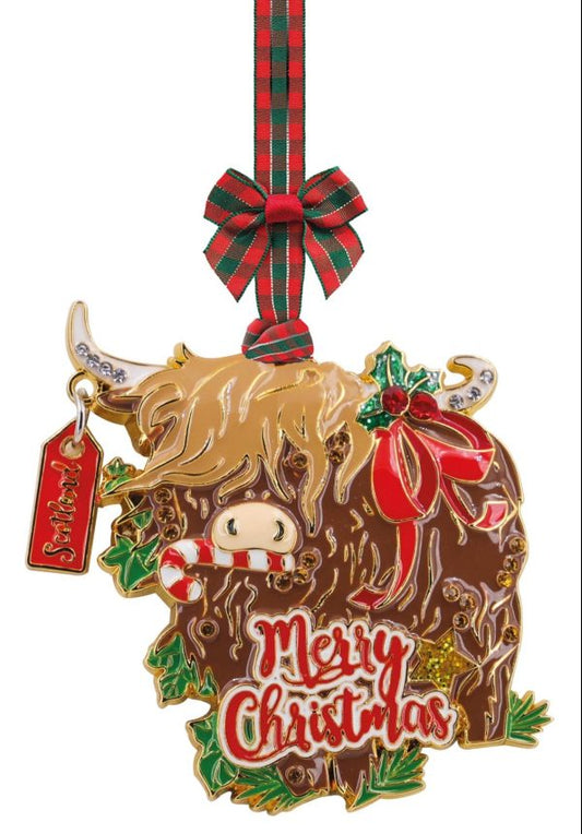 Boxed Metal Crystal Christmas Tree Decoration – Highland Cow