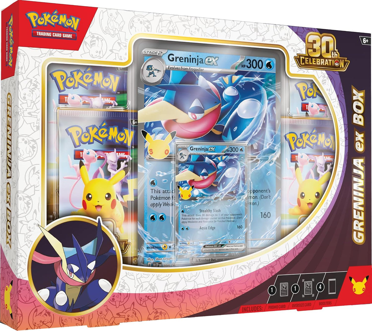 Pokémon TCG: 30th Celebration—Greninja ex Box (1 Foil Promo Card, 1 Foil Oversize Card & 4 Booster Packs)
