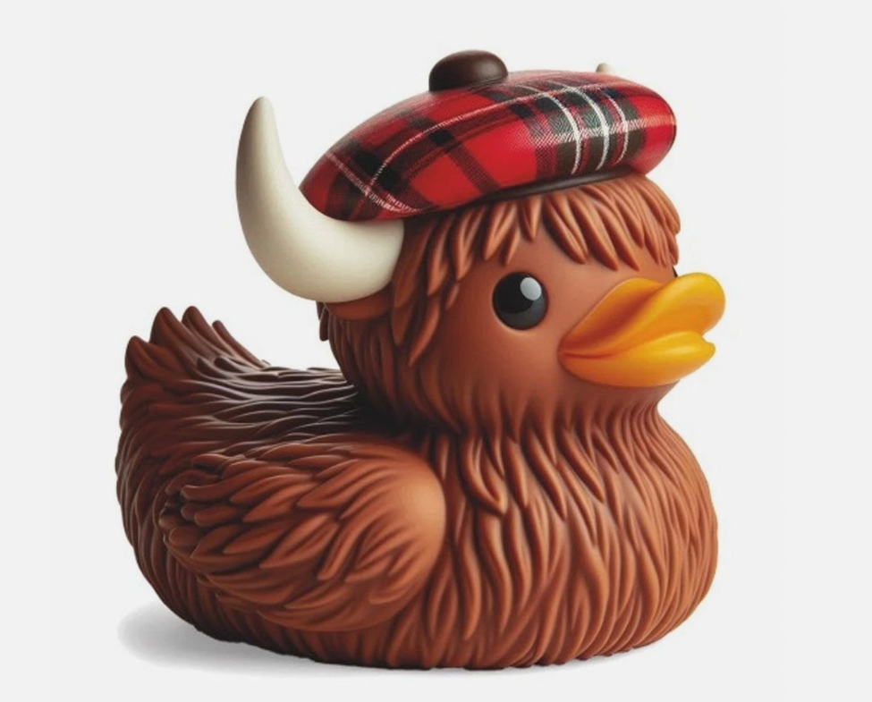 Highland Cow Rubber Duck with Tartan Hat