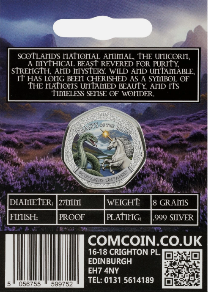 BEASTS OF THE GLEN - CELTIC UNICORN Full Colour Silver Commemorative Coin