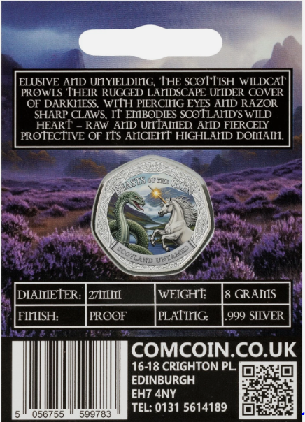BEASTS OF THE GLEN - SCOTTISH WILDCAT Full Colour Silver Commemorative Coin
