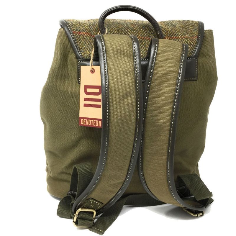 Genuine Harris Tweed & Green Canvas Rucksack / Backpack