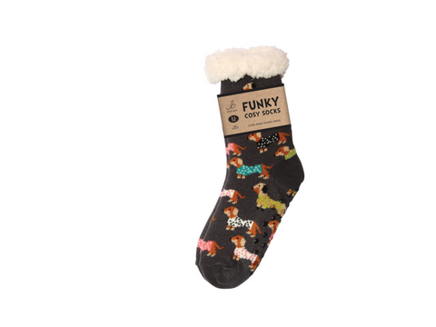 Ladies Sherpa Socks - Trendy Sausage Dogs
