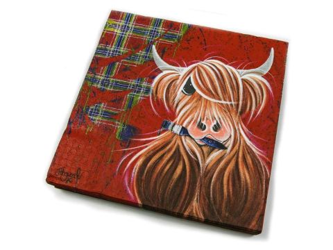 McMoo red tartan Highland Cow paper serviettes/napkins Pack of 20 Scottish Themed (1 supplied)
