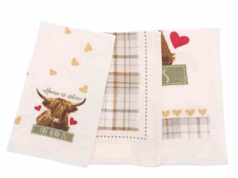 Highland Cow Tea Towels - 3 Pack