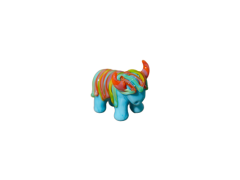 GLASS HIGHLAND COW BLUE WITH MULTICOLOURED COAT 