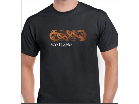 Scottish Adult T-Shirt - Celtic Dragons Design, Black - Size Small