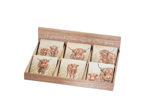SLATE DOUGAL HIGHLAND COW COASTER (1 SUPPLIED)