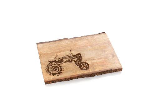 MANGO WOOD ENGRAVED DECORATIVE TRACTOR BOARD WITH BARK EDGE