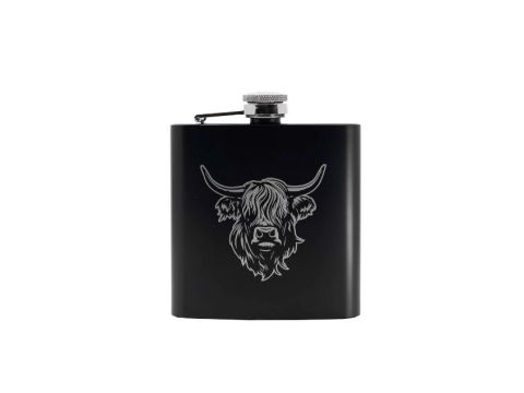 Heilan Coo Laser Print Hip Flask - Black & Silver