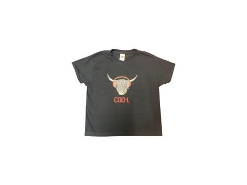 Childs Scottish Highland Cow T Shirt (COO-L) - Age 9-11 Black