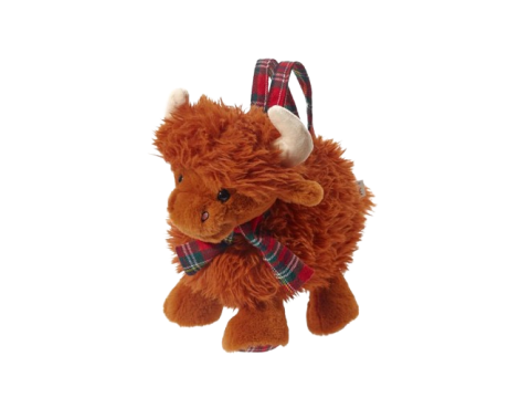 DOUGAL HIGHLAND COW BAG PLUSH FABRIC WITH TARTAN HANDLE