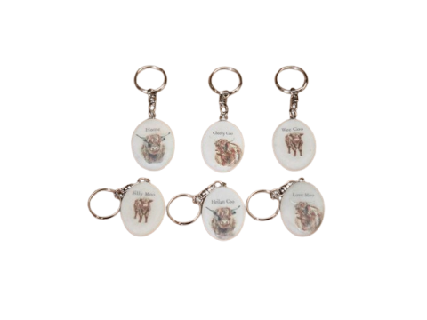 MARBLE DOUGAL HIGHLAND COW OVAL KEYRING (1 SUPPLIED)