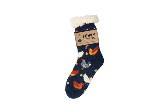 Ladies Sherpa Socks - Colourful Chickens