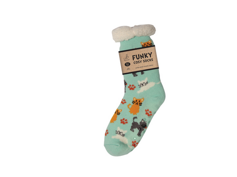 Ladies Sherpa Socks - Crazy Cats