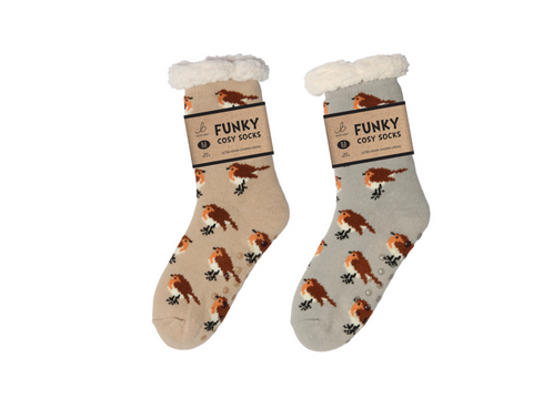 Ladies Sherpa Socks - Garden Robin (1 SUPPLIED)