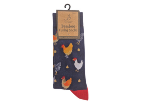 Ladies Funky Bamboo Socks - Colourful Chickens