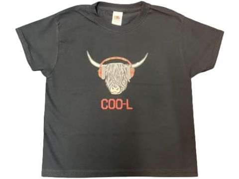 Childs Scottish Highland Cow T Shirt (COO-L) - Age 3-4 Black