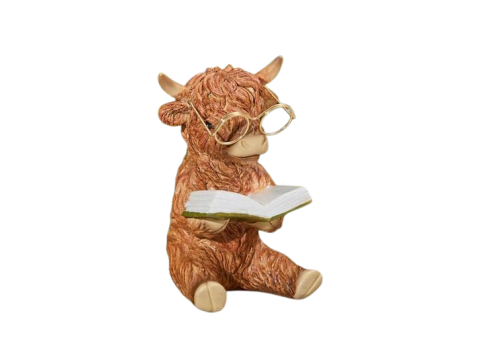 HIGHLAND COW READING A BOOK RESIN ORNAMENT