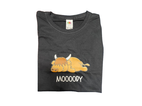 Ladies Scottish Highland Cow T Shirt (Moody Cow) - Size L