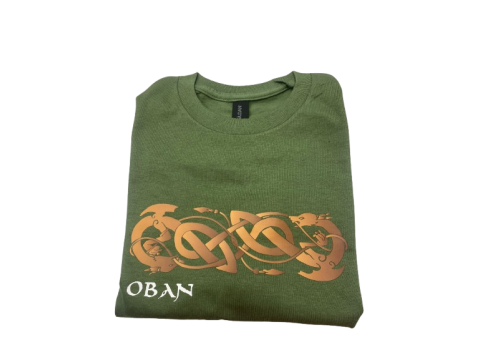 Scottish Adult T-Shirt - Oban Celtic Dragons Design, Green - Size XXL