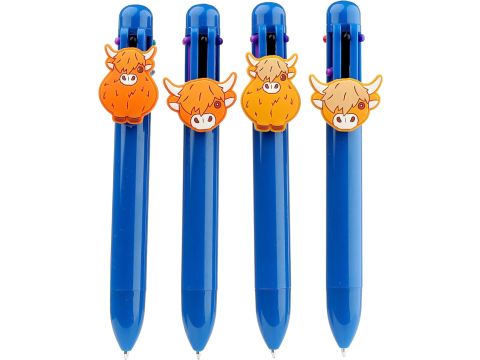 Highland Coo Multi Colour Pen with Cow Charm Topper (1 PEN)