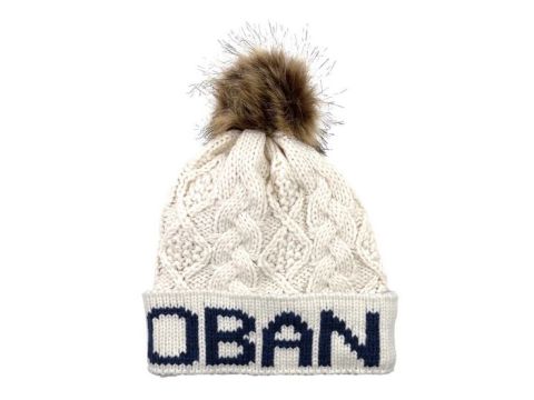 Oban Diamond Cable Text Pom Pom Hat - Cream 